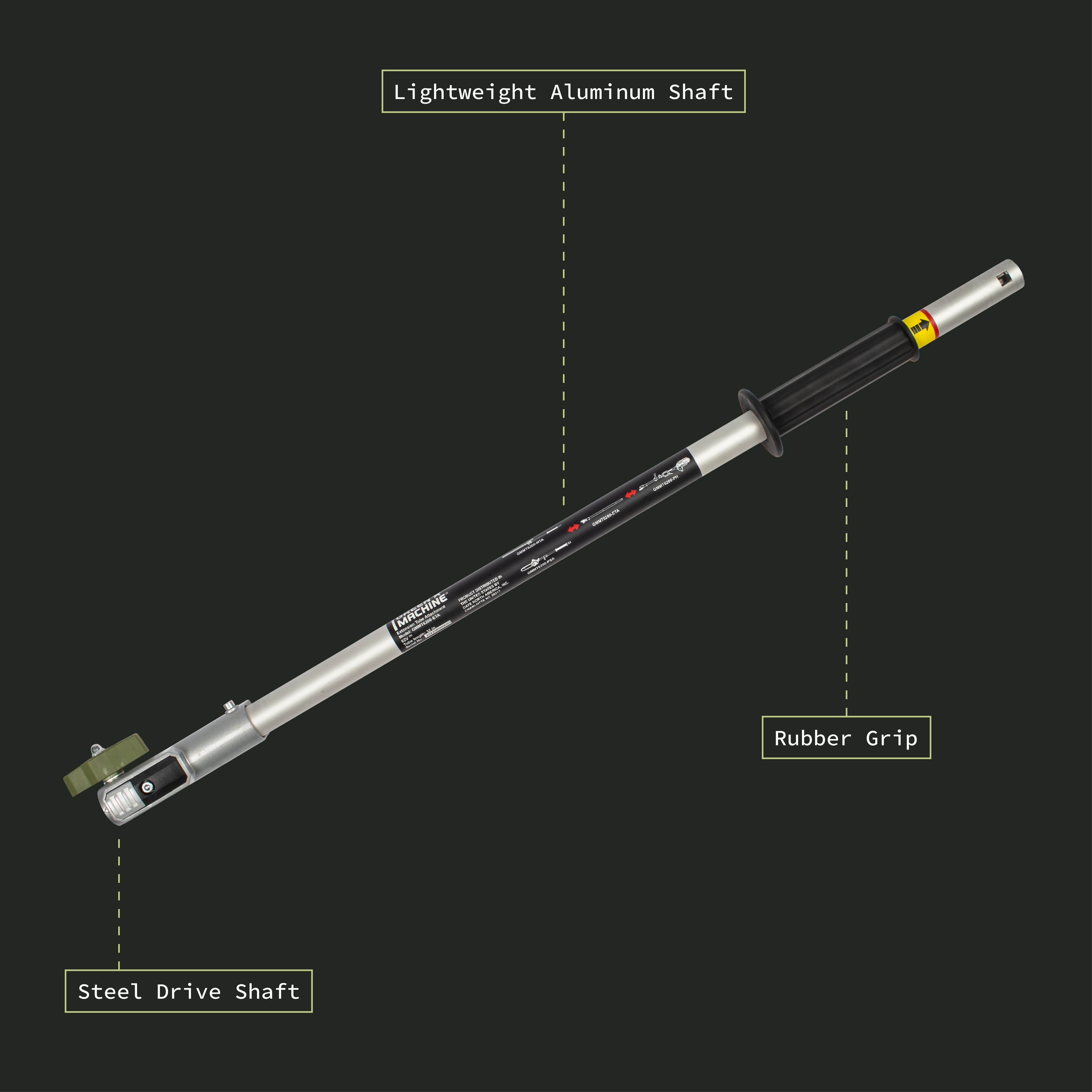 Steel drive shaft, lightweight aluminum shaft, and rubber grip.