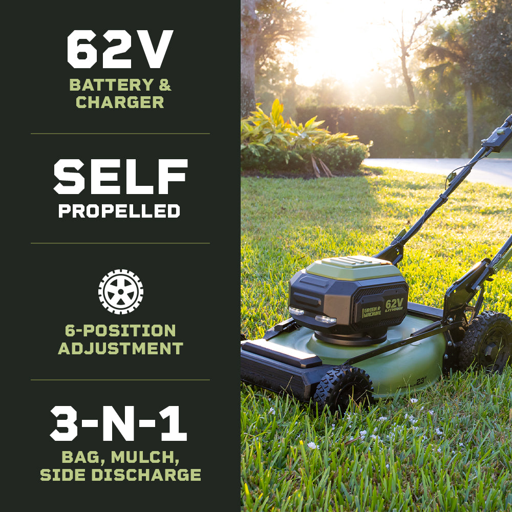 62V Cordless 23" RWD Self-Propelled 3-in-1 Extended Range Walk Behind Mower with 8.0 Ah Battery Rapid Charger