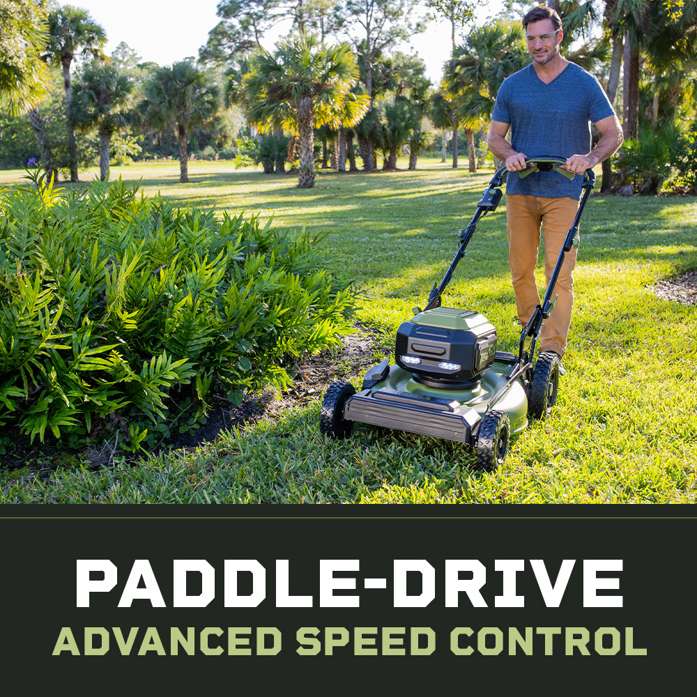 62V Cordless 23" RWD Self-Propelled 3-in-1 Extended Range Walk Behind Mower with 8.0 Ah Battery Rapid Charger