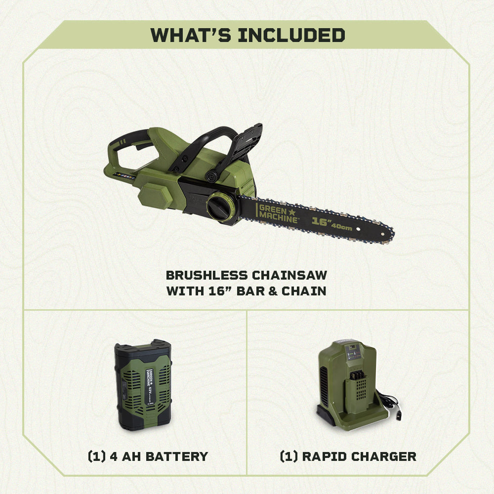 62V Cordless 16" Chainsaw with 4 Ah Battery and Charger