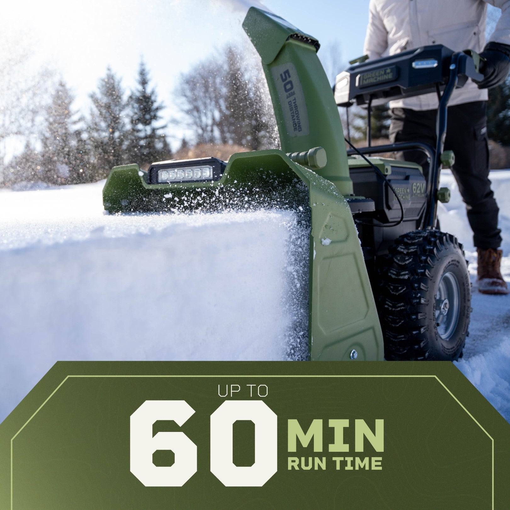 62V Cordless 24" Dual Stage Snow Blower with (2) 8.0 Ah Batteries