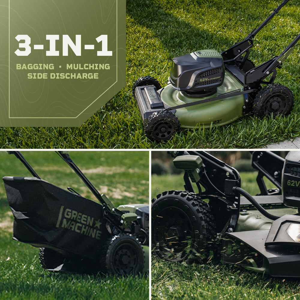 62V Brushless 23-inch Cordless Electric Self-Propelled Lawn Mower with two 4.0 Ah Batteries and Rapid Charger