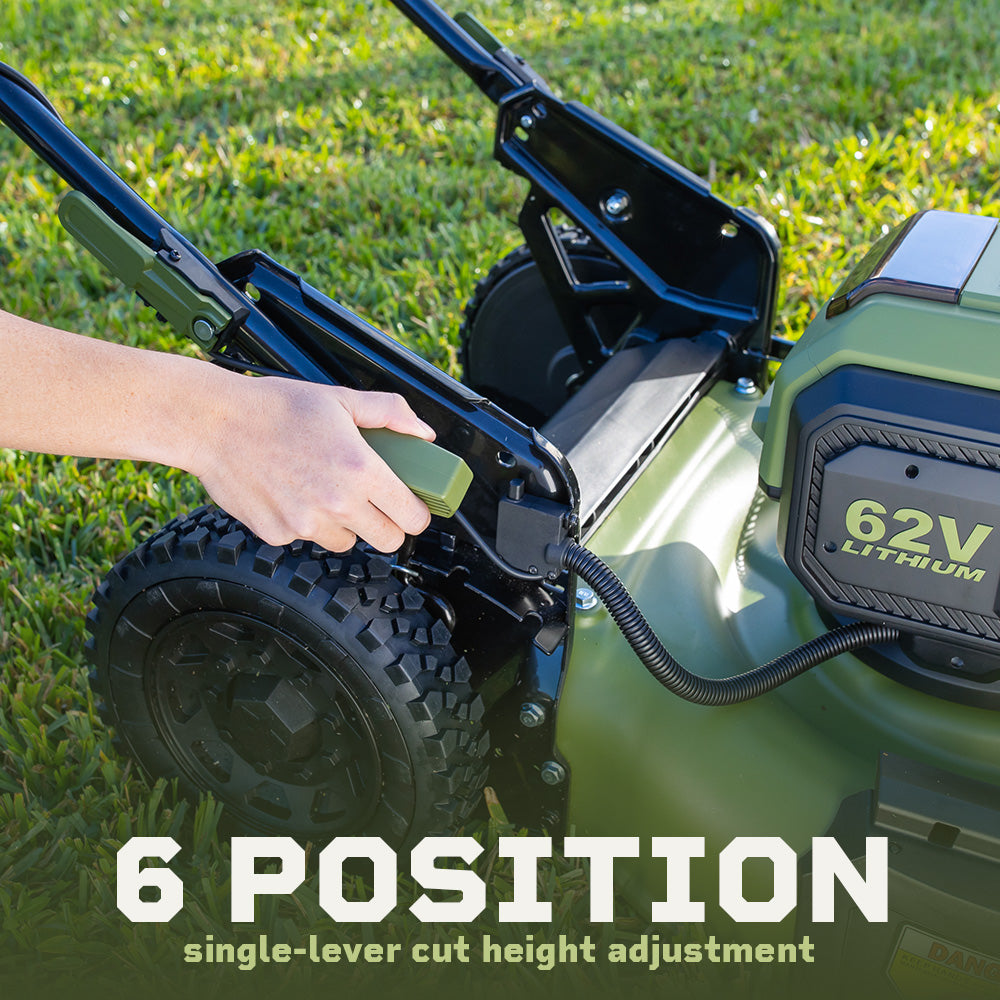 62V Brushless 23-inch Cordless Electric Self-Propelled Lawn Mower with two 4.0 Ah Batteries and Rapid Charger