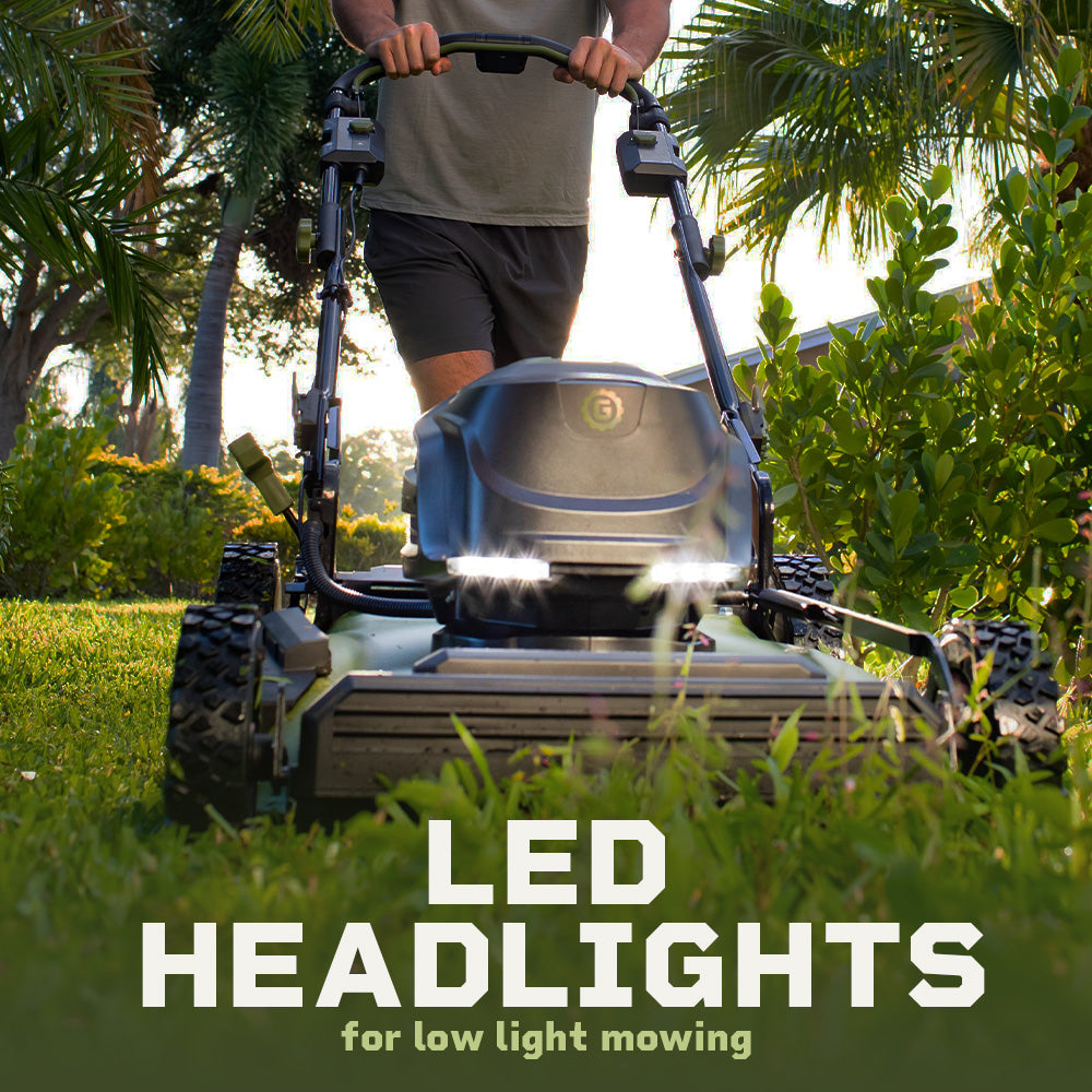 62V Brushless 23-inch Cordless Electric Self-Propelled Lawn Mower with two 4.0 Ah Batteries and Rapid Charger