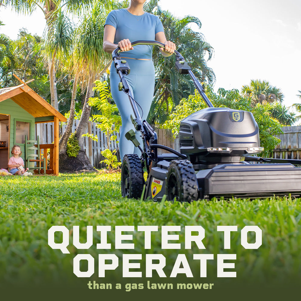 62V Brushless 23-inch Cordless Electric Self-Propelled Lawn Mower with two 4.0 Ah Batteries and Rapid Charger