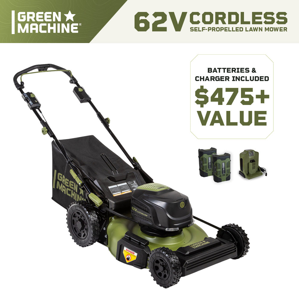 62V Brushless 23-inch Cordless Electric Self-Propelled Lawn Mower with two 4.0 Ah Batteries and Rapid Charger