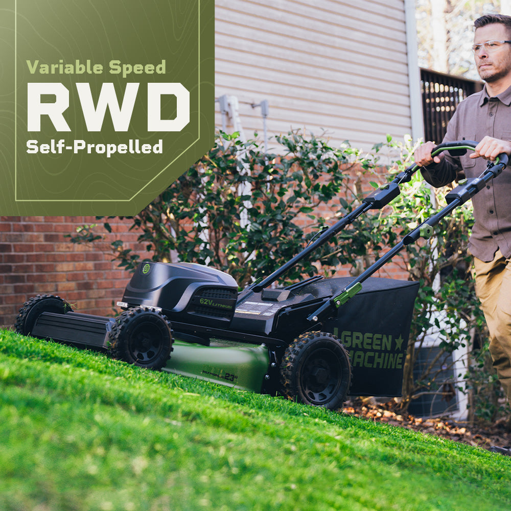 62V Brushless 23-inch Cordless Electric Self-Propelled Lawn Mower with two 4.0 Ah Batteries and Rapid Charger