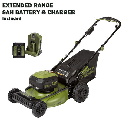 62V Cordless 23&quot; RWD Self-Propelled 3-in-1 Extended Range Walk Behind Mower with 8.0 Ah Battery Rapid Charger