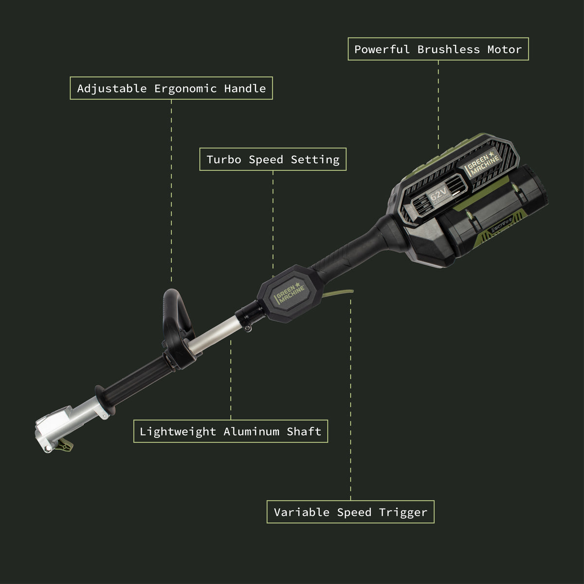 Powerhead Machine 62V Multi-Tool Power Head with 2.5 Ah Battery – Green Machine USA