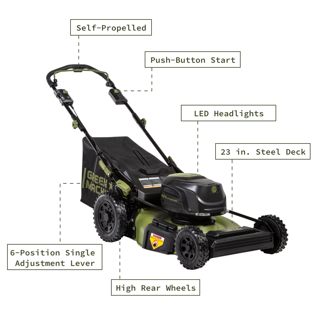 62V Cordless 22&quot; RWD Self-Propelled 3-in-1 High Wheel Walk Behind Mower with (2) 4 Ah Batteries and Charger