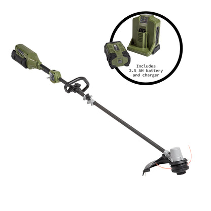 62V Cordless String Trimmer Carbon Fiber Shaft 16&quot; Cut Swath with 2.5 Ah Battery and Charger