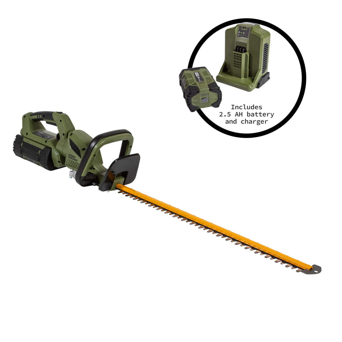 62V Cordless  25" Hedge Trimmer with 2.5 Ah Battery and Rapid Charger